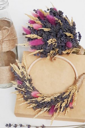 Работа Набор, букет лавандовый, сухоцвет, декор из лаванды, венок 