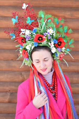 Робота Вінок з маками, пишний вінок, український віночок, етно 