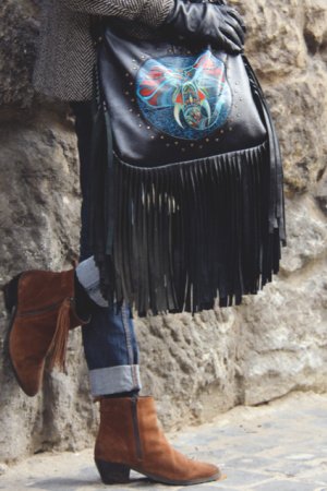 Робота  Велика Шкіряна Бохо Сумка З Бахромою 