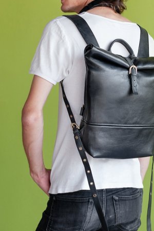 Робота Чорний Шкіряний Чоловічий Рюкзак