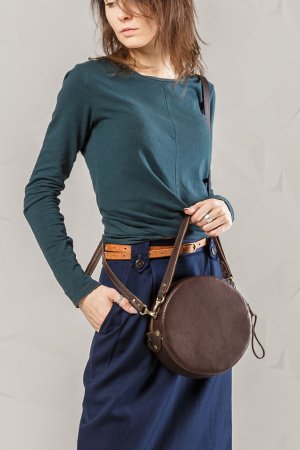 Робота Коричнева Кругла Сумка З Натуральної Шкіри