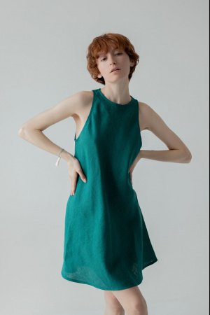 Работа Платье-мини из льна, зеленое платье, летнее платье