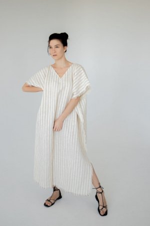 Работа Свободная платье в полоску с декоративными краями