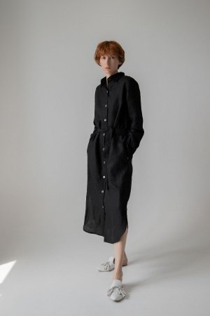 Работа Платье-рубашка из льна с длинным рукавом