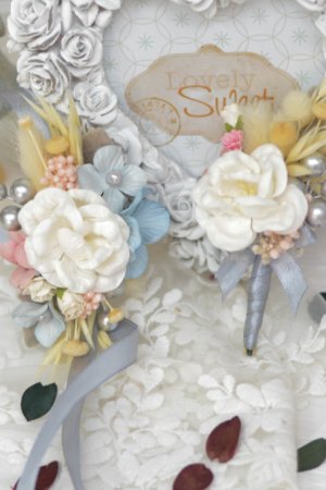 Работа Набор: браслет и бутоньерка. Серебристо-розово-голубой