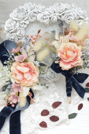 Робота Набір: браслет і бутоньєрка. Navy Blue з персиковим