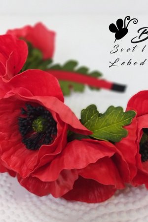 Робота Обідок для волосся з червоними маками 