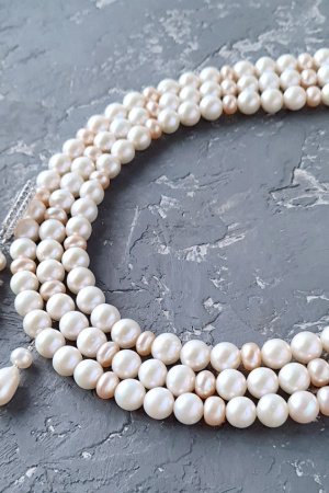 Работа Комплект из натурального жемчуга высокого класса в серебре