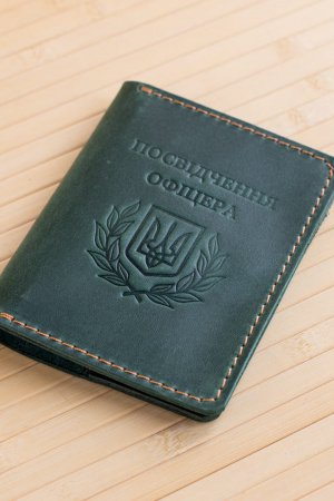 Работа Обложка из натуральной кожи на удостоверение офицера зеленая