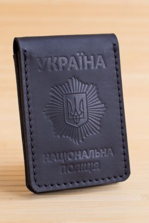 Робота Обкладинка зі шкіри на посвідчення поліції з жетоном чорна
