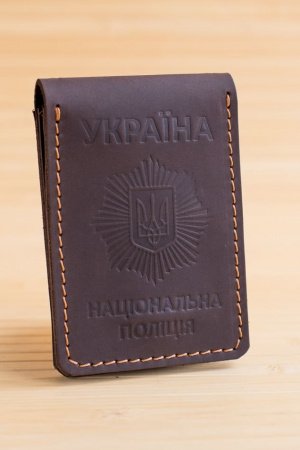 Работа Обложка из кожи на удостоверение полиции с жетоном шоколад