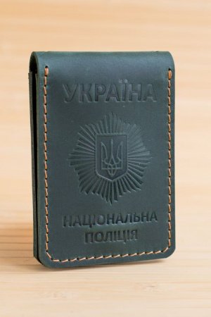 Работа Обложка из кожи на удостоверение полиции с жетоном зеленая