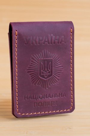 Работа Обложка из кожи на удостоверение полиции с жетоном бордовая