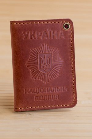 Работа Обложка из кожи на удостоверение полиции коричневая