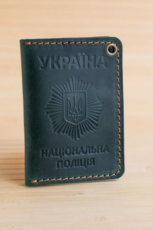 Работа Обложка из кожи на удостоверение полиции зеленая