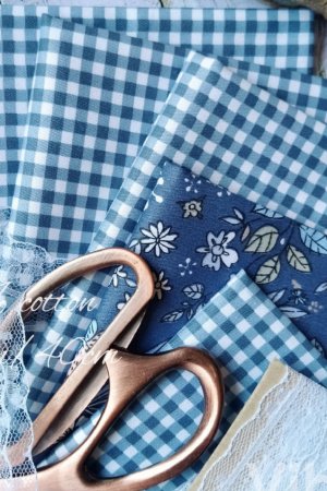 Робота Тканина бавовна дрібна клітка синій денім