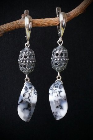Робота Срібні сережки з дендритовим агатом