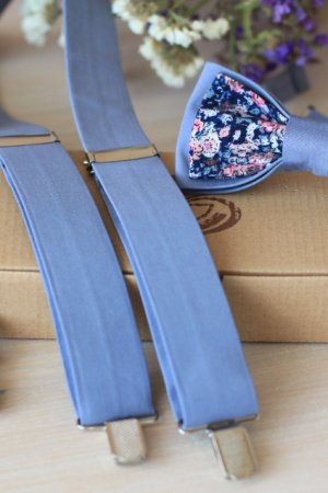 Работа Комплект подтяжки и бабочка серо-голубой "Romantik"