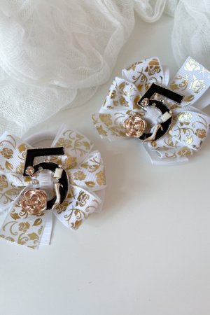 Робота Шкільні бантики на резинці біло-золоті 2