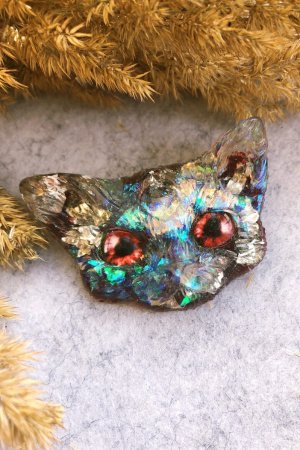 Работа Котик-брошь