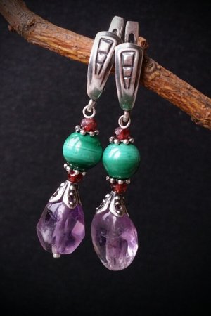 Робота Срібні сережки аметист малахіт