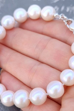 Работа Браслет из крупных натурального жемчуга в серебре