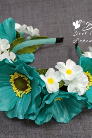 Робота Обруч для волосся з ромашками кольору морської хвилі