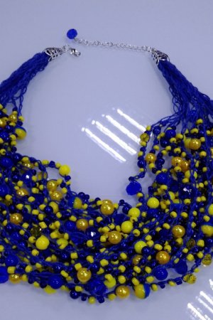 Работа Ожерелье желто голубое в украинском стиле "Ukrainian"