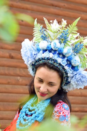 Работа Голубовато белый венок, этно венок, большой венчик, фотосессия