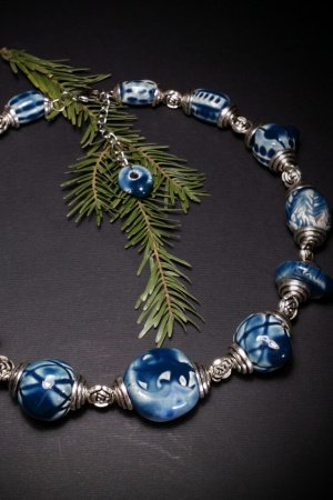 Робота Синє намисто з кераміки ручної роботи
