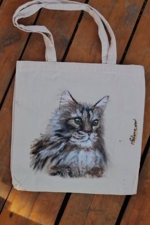 Работа Шоппер "Кот" с рисунком ручной работы