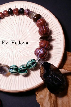 Работа Ожерелье Осенние тыквы из агата и керамики