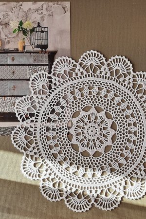 Работа Салфетка ажурная белая декоративная круглая D33 см