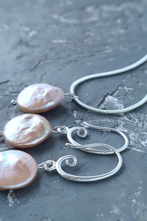 Робота Комплект з натуральних розкішних перлів Кейші у сріблі