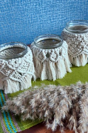 Работа Макраме подсвечник