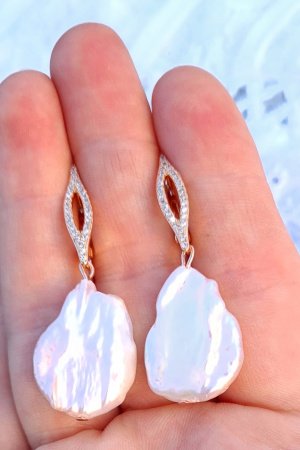 Робота Позолочені сережки з краплями перлів Кейші