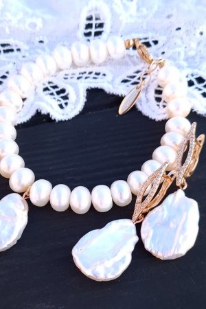 Работа Браслет и серьги из натурального жемчуга и жемчужин Кейши