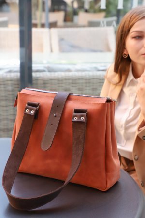 Робота Шкіряна Жіноча Сумка "TyBer" шкіра Crazy Horse, колір Коньяк
