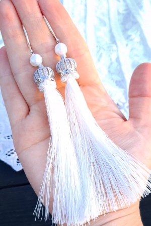 Робота Сережки святкові з перлами та срібними застібками