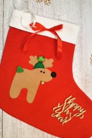 Работа Праздничная носок с Лосик и колокольчиком