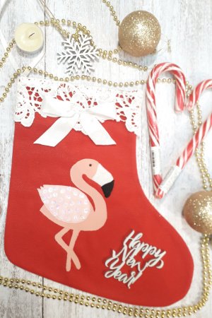 Работа Праздничная носок с фламинго