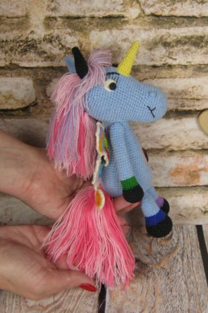 Работа Единорог вязаная крючком мягкая игрушка с крыльями бабочки 1