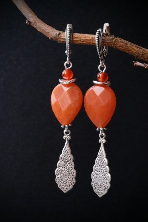 Робота Срібні оранжеві сережки