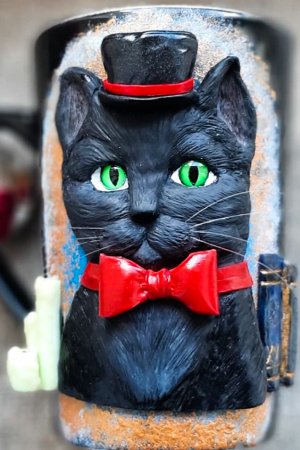 Работа Кружка с котом, черный кот, кружка сувенир, чашка с котом
