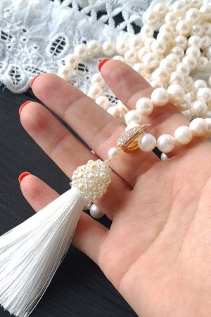 Робота Довге кольє-сотуар з перлів трансформер 2-в-1 