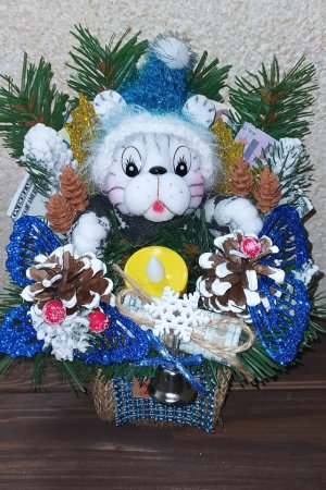 Работа НОВОГОДНЯЯ КОМПОЗИЦИЯ ТИГР СО СВЕЧЬЮ. СИМВОЛ 2022 ГОДА. (03)