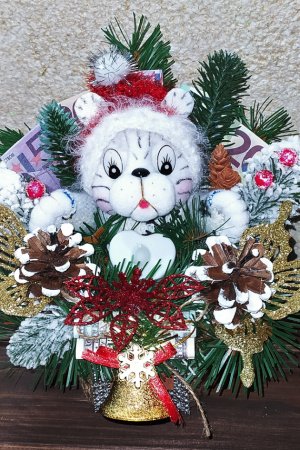 Работа НОВОГОДНЯЯ КОМПОЗИЦИЯ ТИГР СО СВЕЧЬЮ. СИМВОЛ 2022 ГОДА. (04)