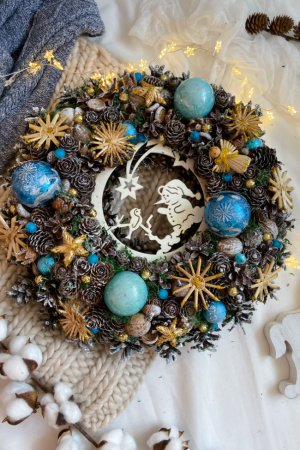 Робота Новорічний еко вінок сніговик жовто-блакитний