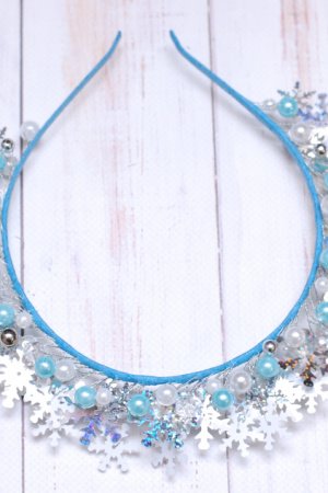Работа Обруч ободок снежинки голубо-серебристый 