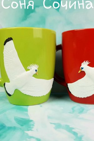Робота Чашки з декором НАБІР для пари подарунок кружка полімерна